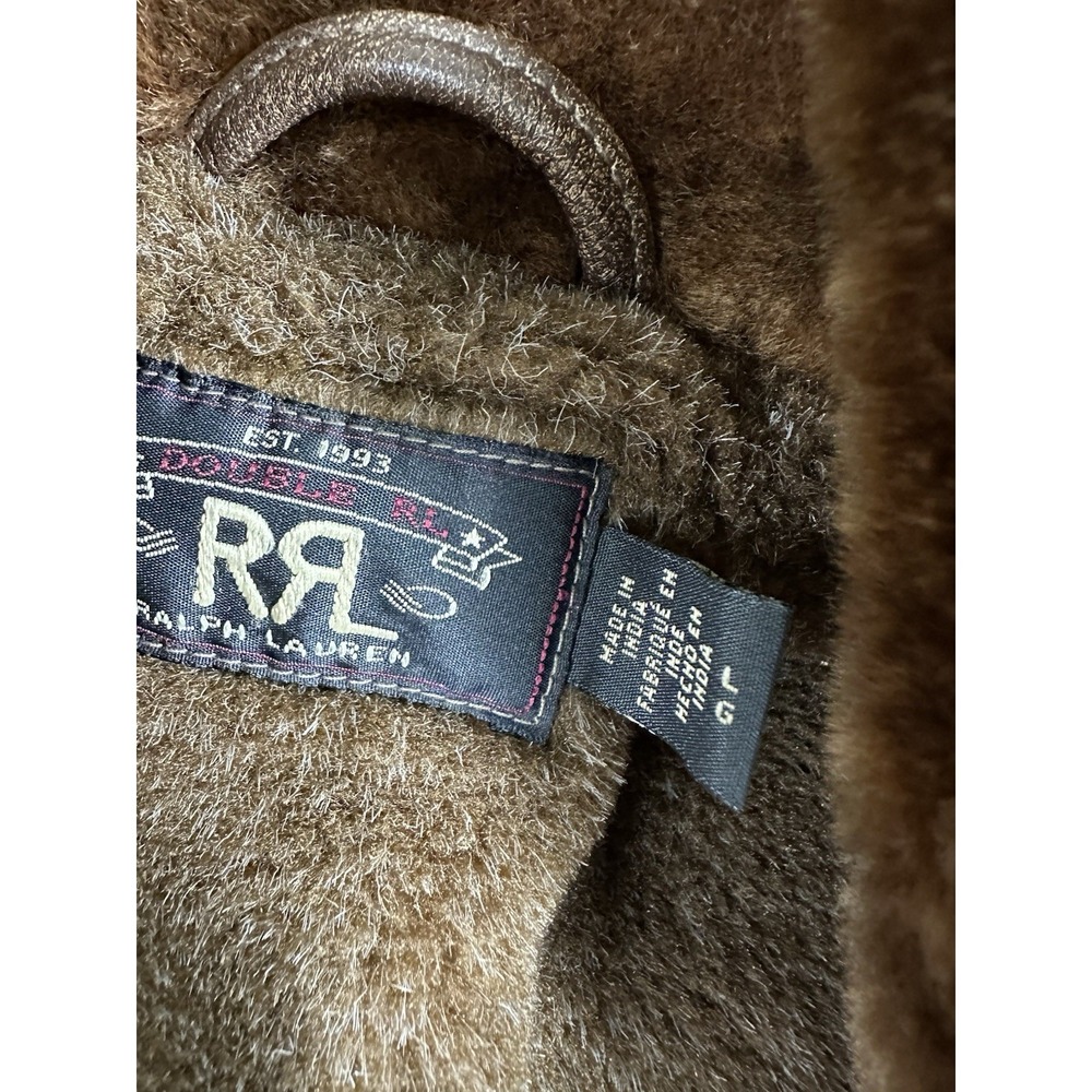RRL Ralph Lauren Leather Double Breasted Moto Antiqued Fur jacket Size Large NWT - Picture 7 of 8
